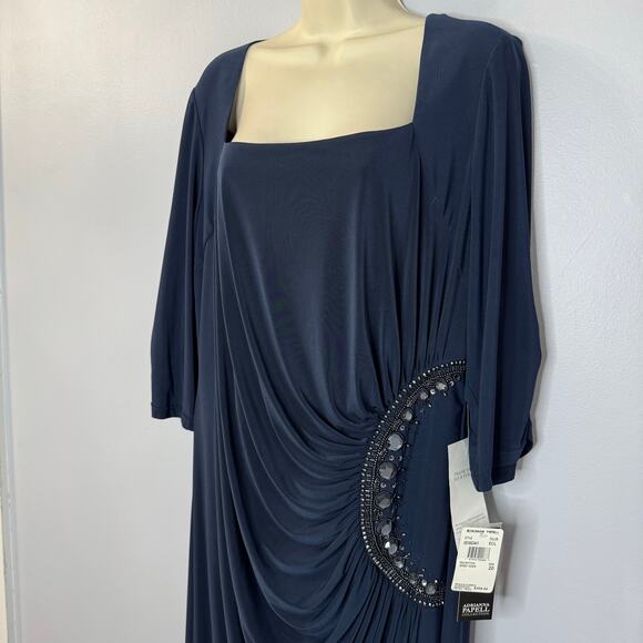 Adrianna Papell Beaded Jersey Maxi Dress Eclipse Blue Mother of the Bride Sz 20W - Picture 3 of 16